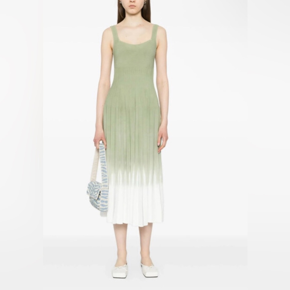 STAUD Ellison Green and White Ombre Midi Dress
